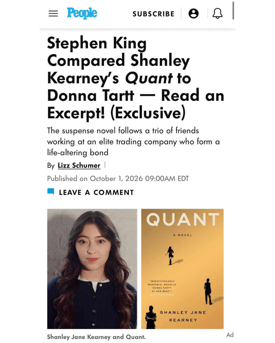 People article announcing QUANT by Shanley Jane Kearney